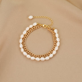 Colette - 14K Modern Overlapping Chain & Natural Pearl Bracelet