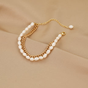 Colette - 14K Modern Overlapping Chain & Natural Pearl Bracelet