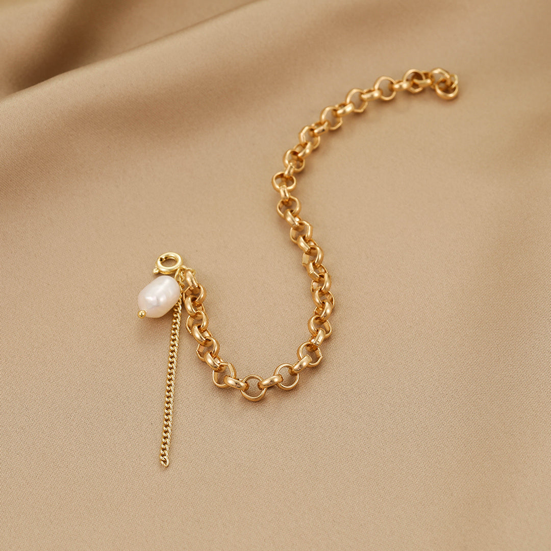 Ida - 14K Solid Chain Interlocking Natural Pearl Bracelet