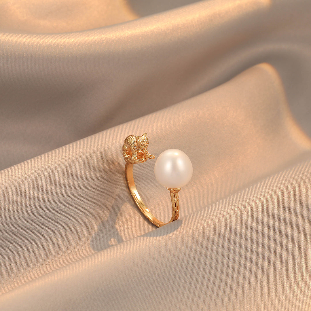 Bia - 18K Cute Cat Natural Pearl Ring