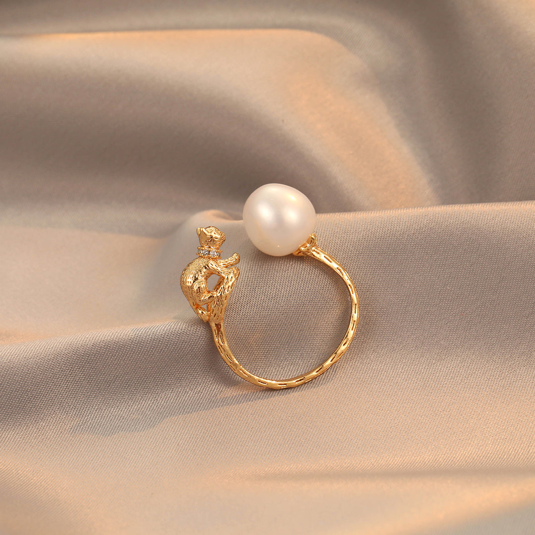 Bia - 18K Cute Cat Natural Pearl Ring