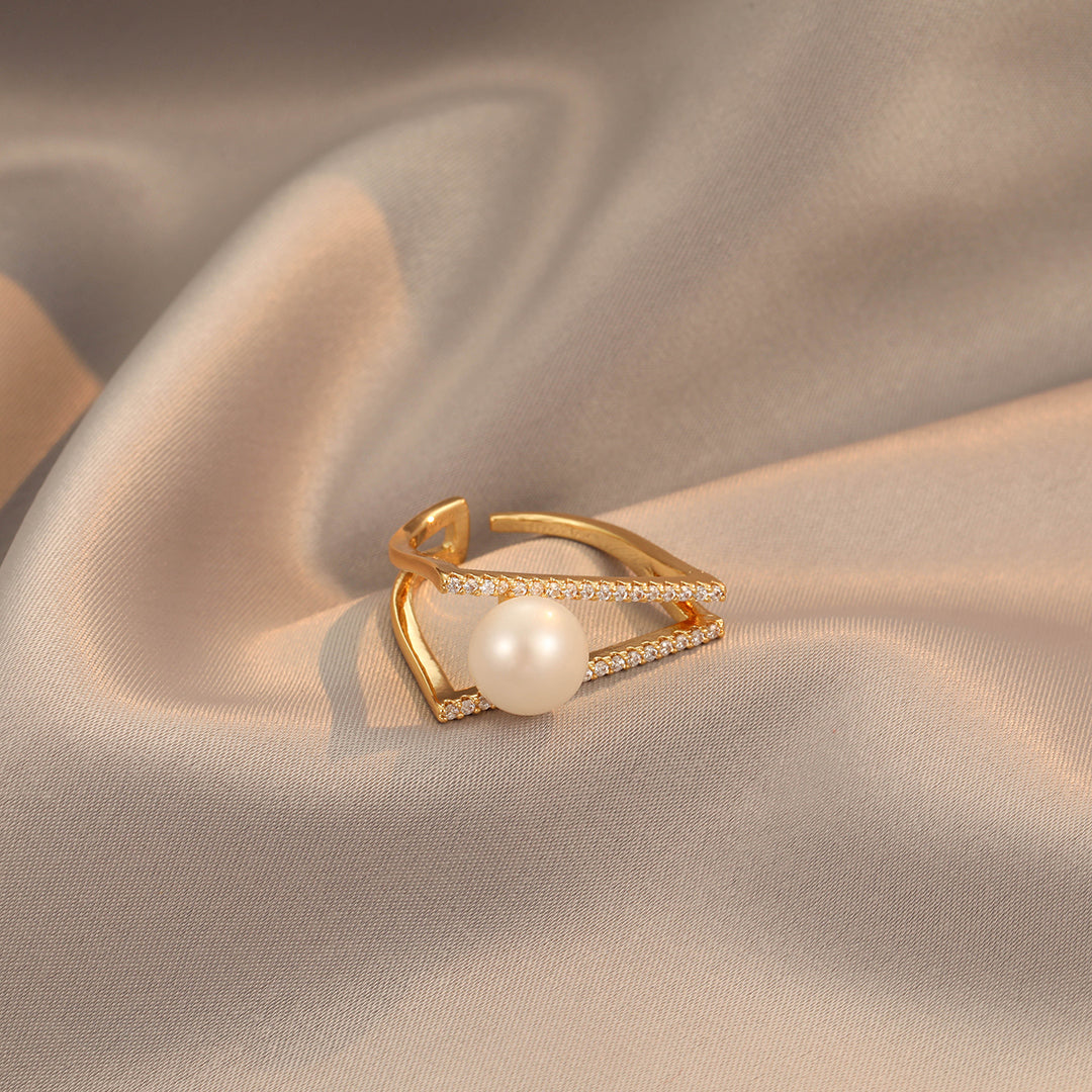 Zina - 18K Bejeweled Natural Pearl Ring Amazing Design