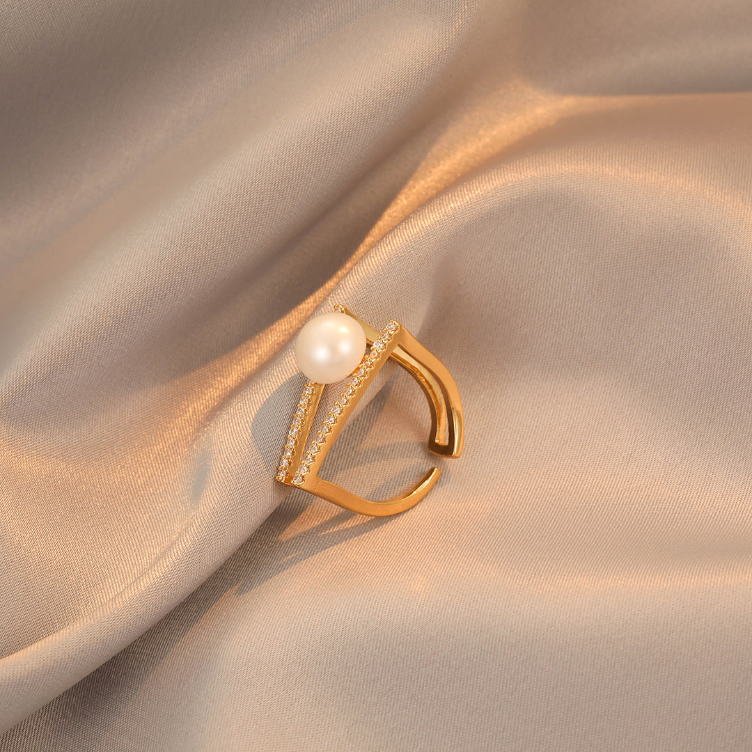 Zina - 18K Bejeweled Natural Pearl Ring Amazing Design