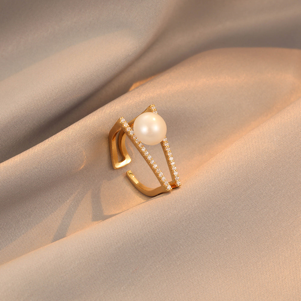 Zina - 18K Bejeweled Natural Pearl Ring Amazing Design