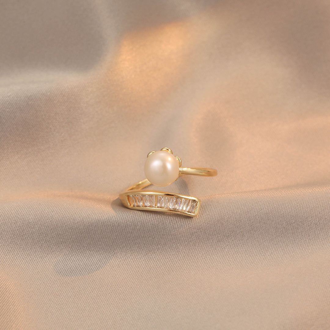 Cynthia - 14K Bejeweled Natural Pearl Ring