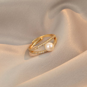 Theodora - 18K Bejeweled Stunning Natural Pearl Ring