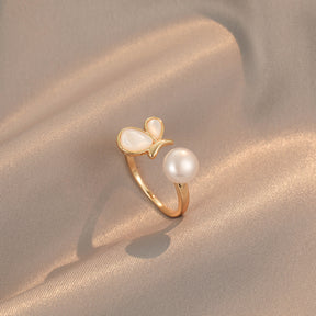 Melissa - 18K Cute Natural Pearl & Mother-of-Pearl Half Butterfly Ring