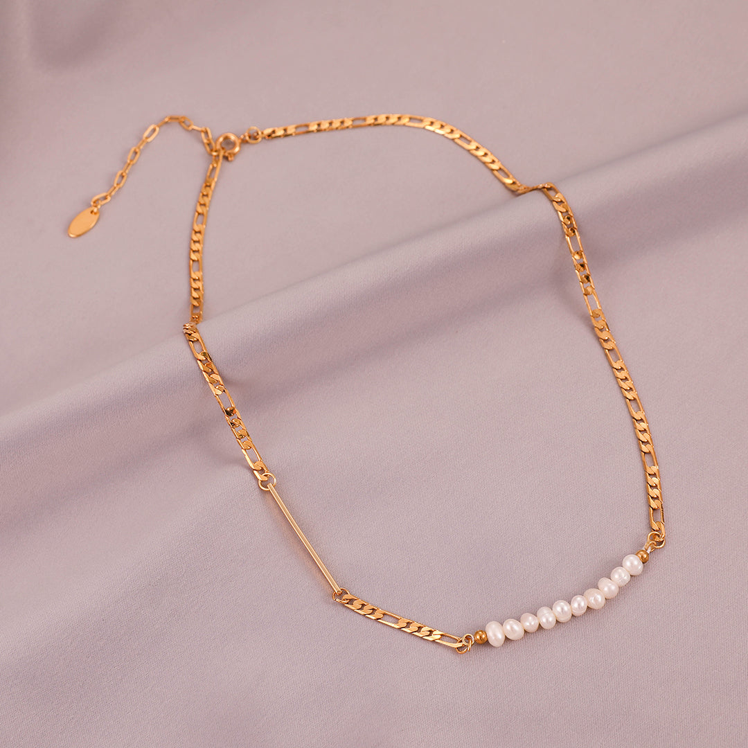 Carolina - 18K Dainty Natural Pearls Necklace with Delicate Chain