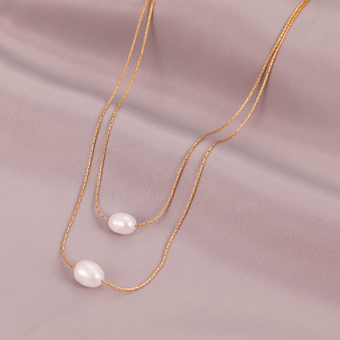 Double - Double Layerd Natural Pearl Necklace