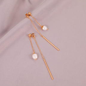 Fernande - 18K Chic Long Chain Natural Pearl Ear Danglers Earrings