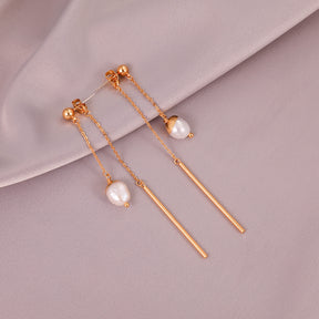 Fernande - 18K Chic Long Chain Natural Pearl Ear Danglers Earrings