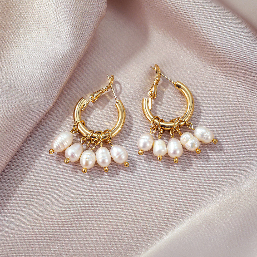 Rock - Boho Natural Pearl Hoop Earrings