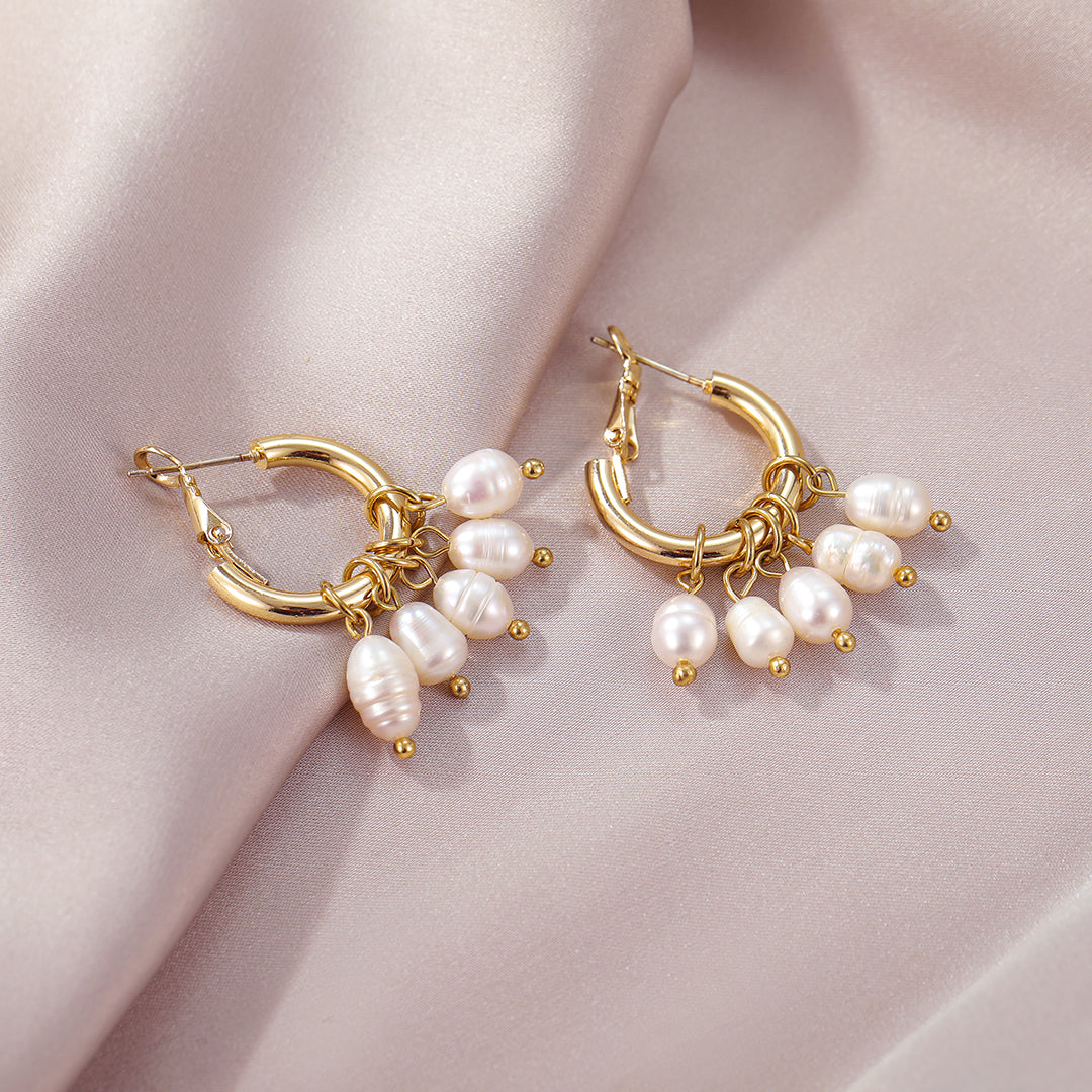 Rock - Boho Natural Pearl Hoop Earrings