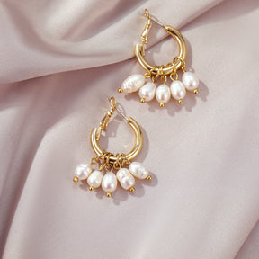 Rock - Boho Natural Pearl Hoop Earrings