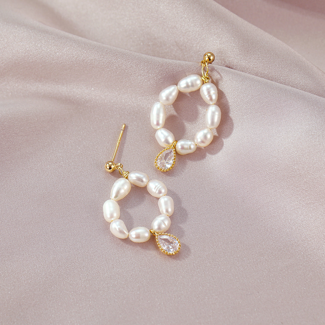 Garland - 14K Wreath-shaped Natural Pearl Drop Earrings