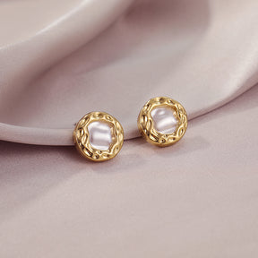 Lydia - 18K Trendy Natural Pearl Round Halo Stud Earrings