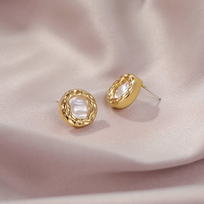 Lydia - 18K Trendy Natural Pearl Round Halo Stud Earrings