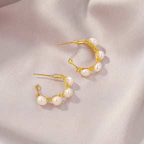 Elise - 18K Elegant Natural Pearls Hoop Earrings