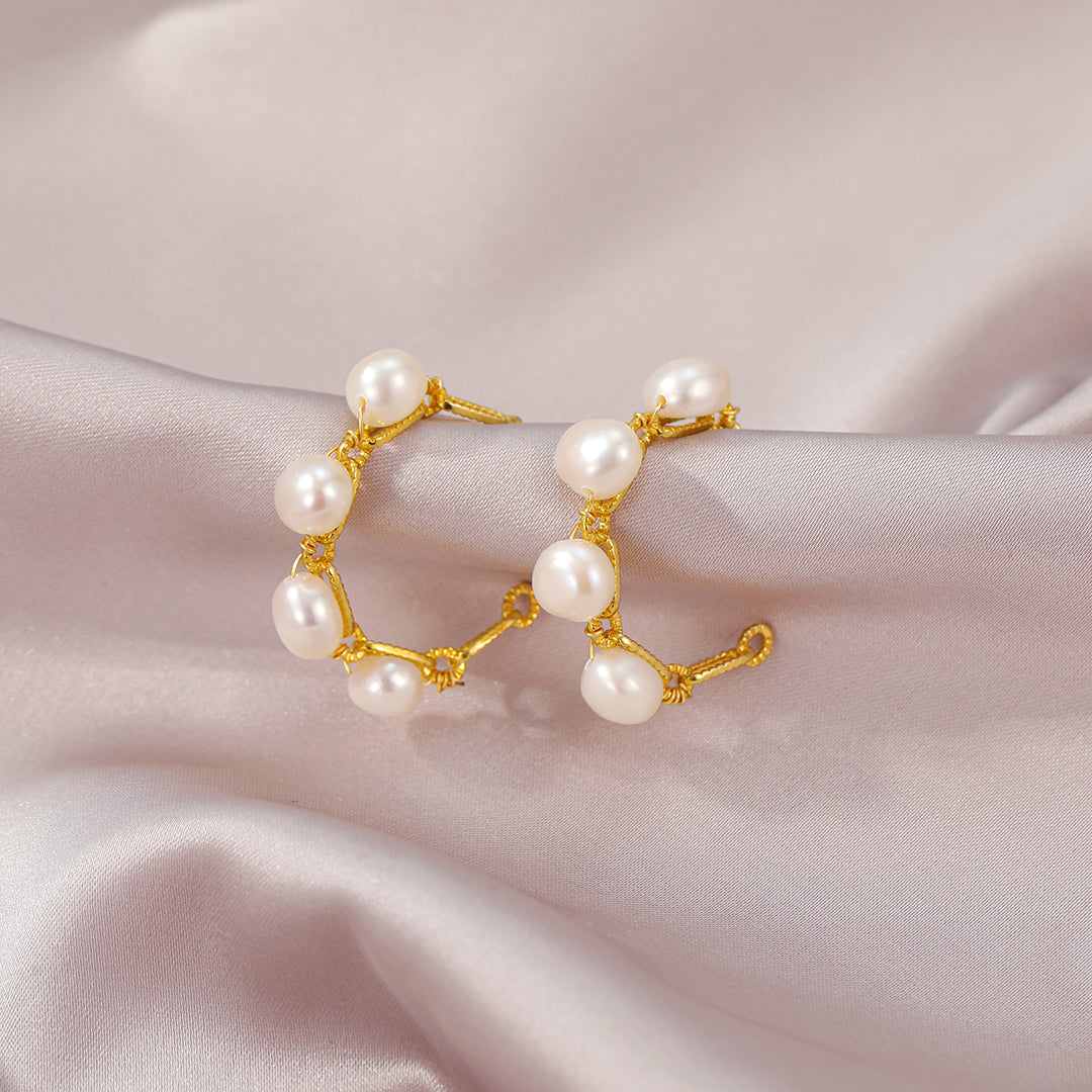 Elise - 18K Elegant Natural Pearls Hoop Earrings