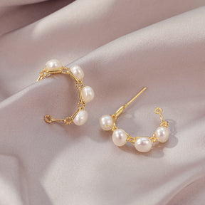 Elise - 18K Elegant Natural Pearls Hoop Earrings