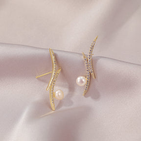 Noa - 18K Bejeweled Modern Natural Pearl Stud Earrings