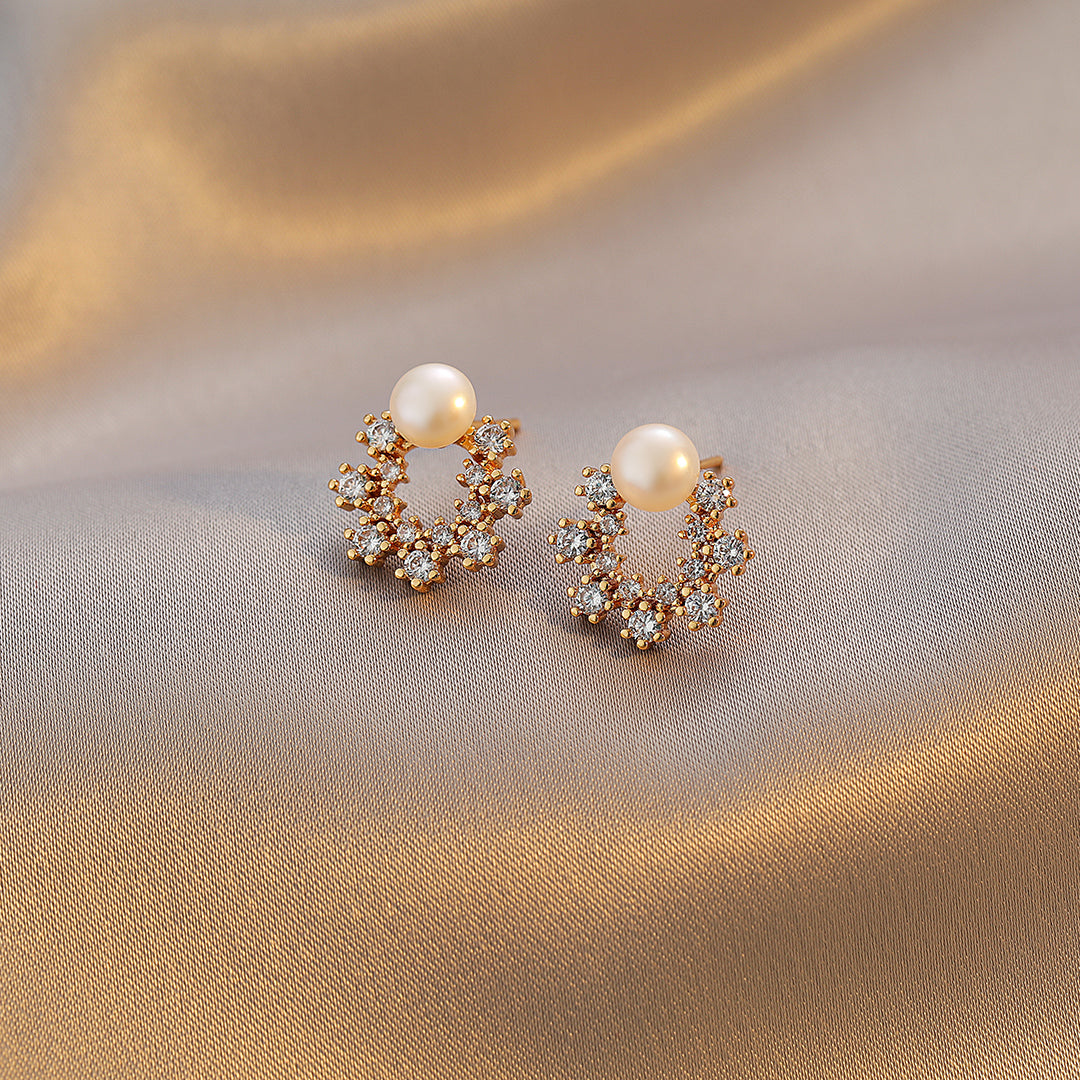 Crystal - 18K Snowflake Natural Pearl Stud Earrings