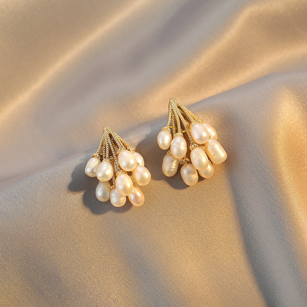 Audrey - 18K Elegant Grape-shaped Natural Pearl Earrings