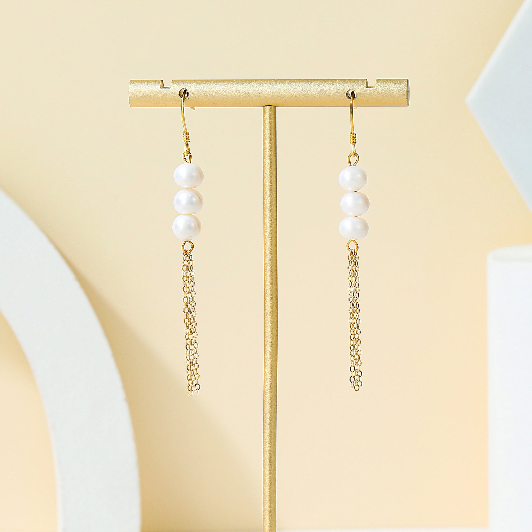 Hadley - 18K Natural Pearl Ear Danglers Earrings with Long Tassel