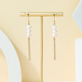 Hadley - 18K Natural Pearl Ear Danglers Earrings with Long Tassel