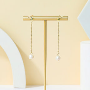 Eva - 18K Classic Long Chain Natural Pearl Drop Ear Danglers Earrings