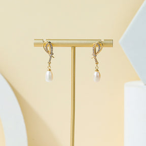 Kirsten - 18K Bejeweled Trendy Natural Pearl Drop Earrings