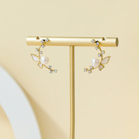 Blisse - 18K Dainty Natural Pearl & Mother-of-Pearl Symmetrical Stud Earrings