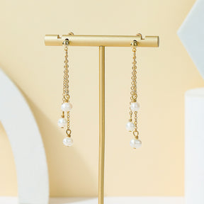 April - 18K Tassel-shaped Natural Pearl Ear Danglers Earrings