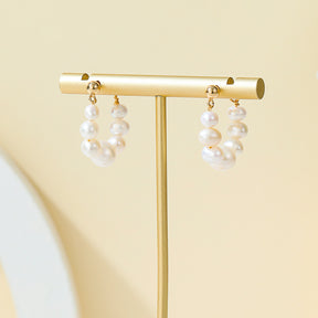 Mabel - 18K Classy Natural Pearls Beaded Hoop Earrings