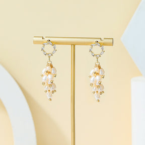 August - 18K Romantic Wreath-shaped Top Natural Pearls Cluster Ear Danglers Drop Earrings