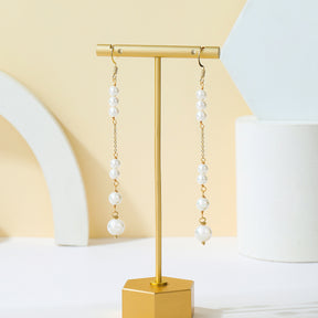 Édith - 18K Delicate Flawless Pearls Long Chain Ear Danglers Earrings