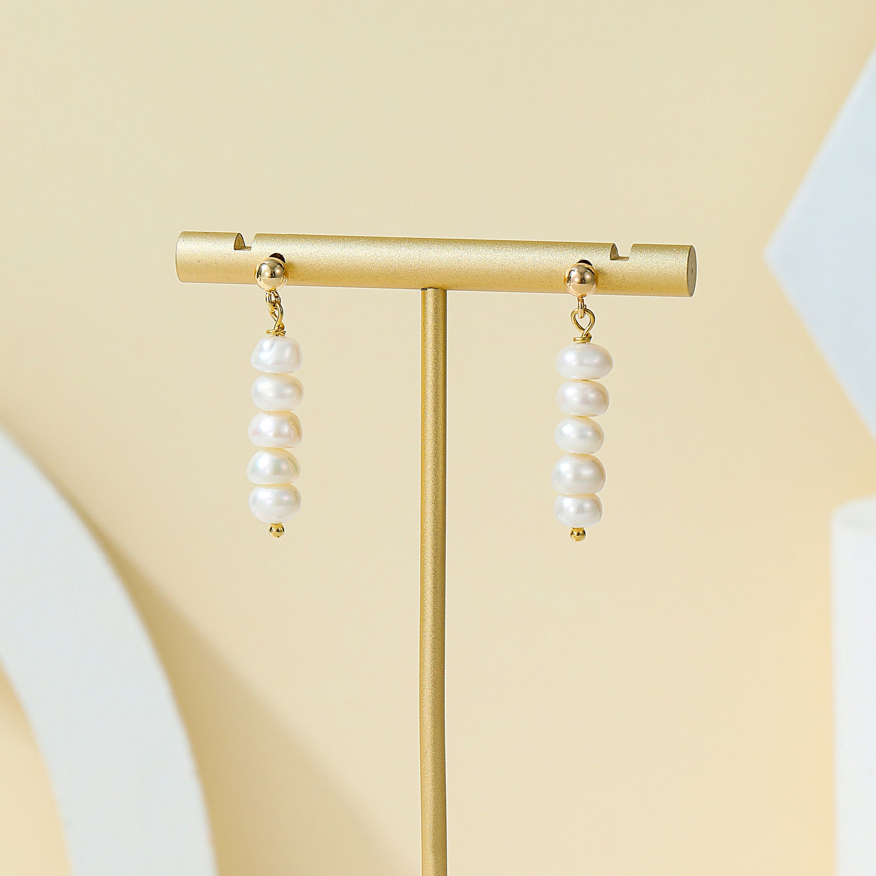 Heather - 18K Classy Beaded Natural Pearl Drop Earrings