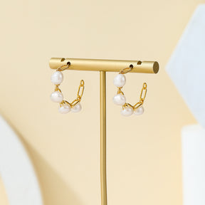 Elise - Pendientes de aro elegantes con perlas naturales de 18 quilates