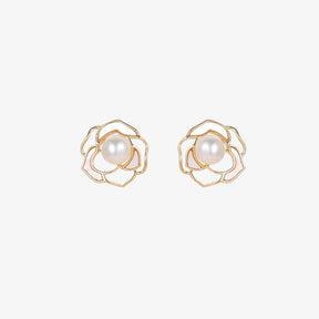 Rose - Gold-Filled Delicate Floral Natural Pearl & Mother-of-Pearl Stud Earrings