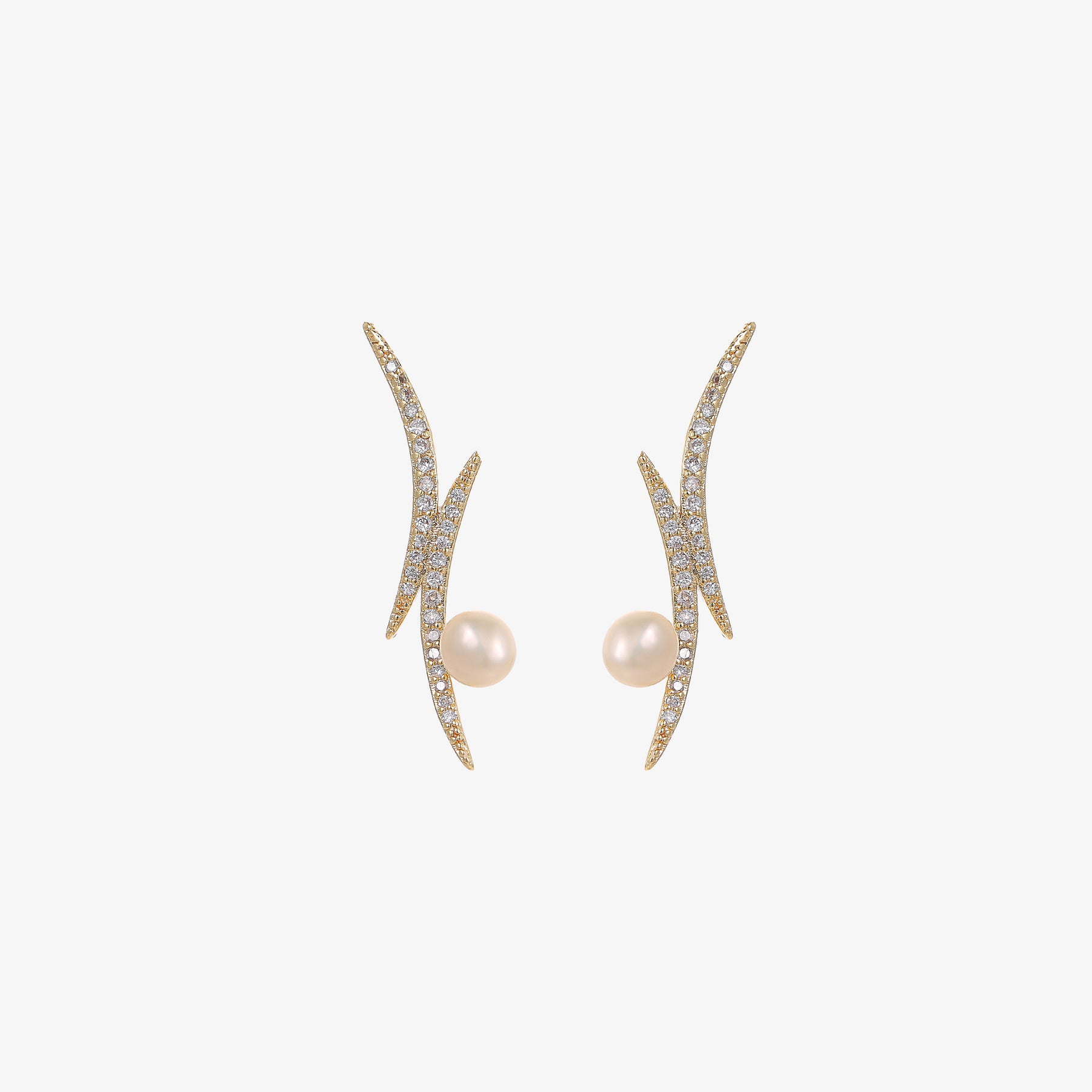 Noa - 18K Bejeweled Modern Natural Pearl Stud Earrings