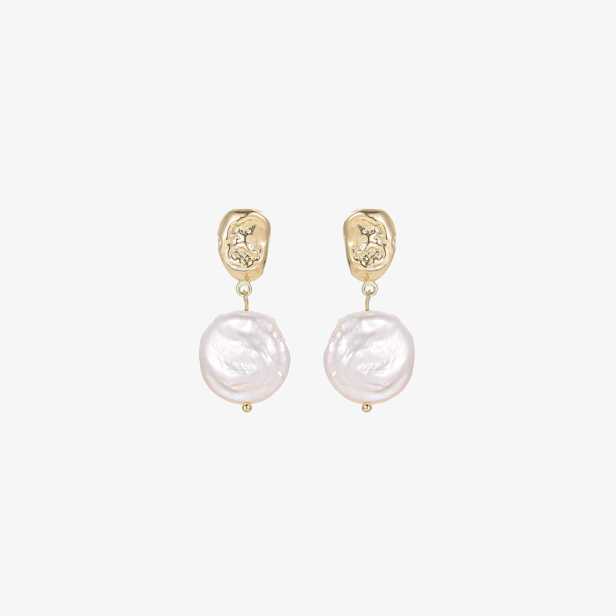 Nina - 18K Vintage Engraved Top Natural Baroque Drop Earrings