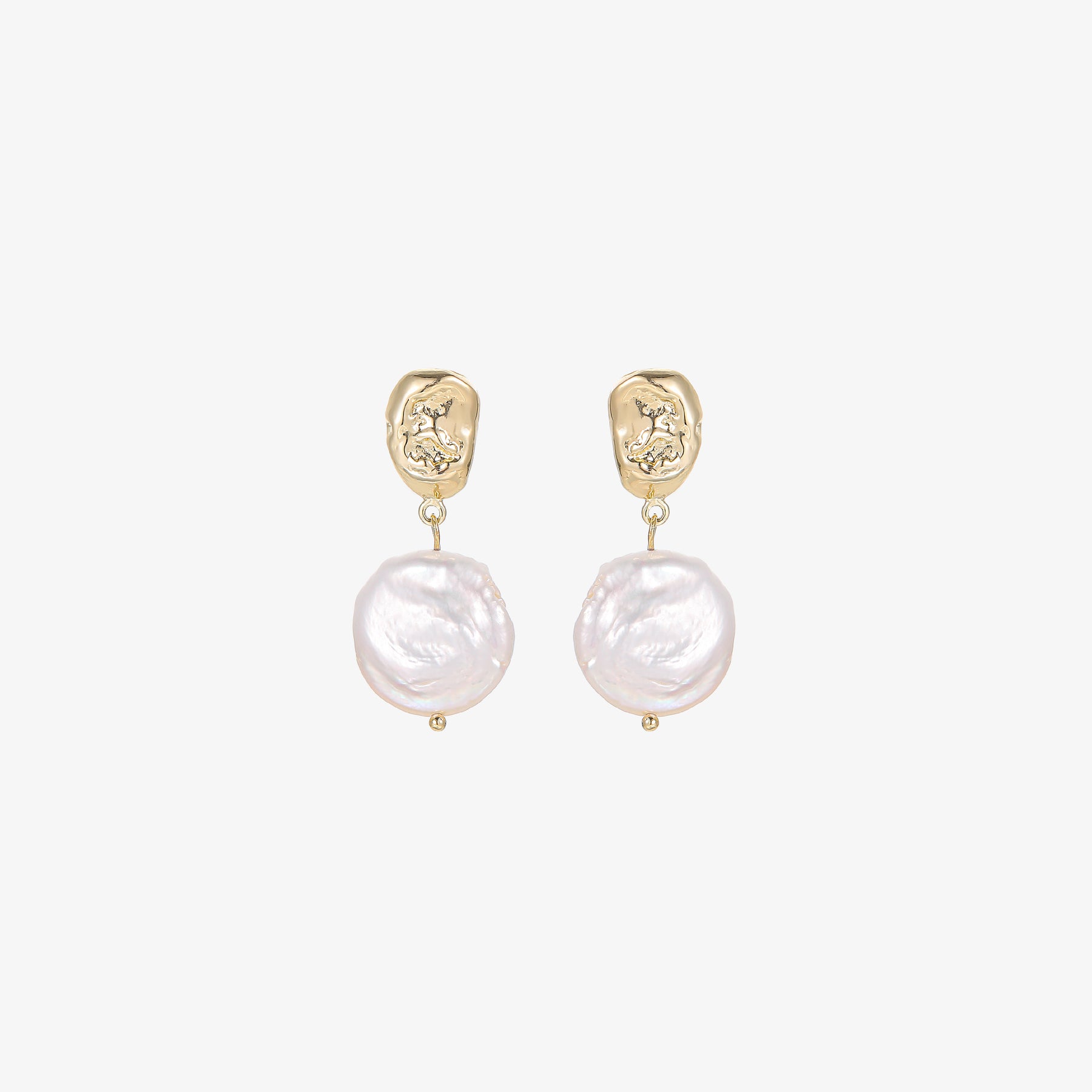 Nina - 18K Vintage Engraved Top Natural Baroque Drop Earrings