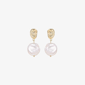 Nina - 18K Vintage Engraved Top Natural Baroque Drop Earrings