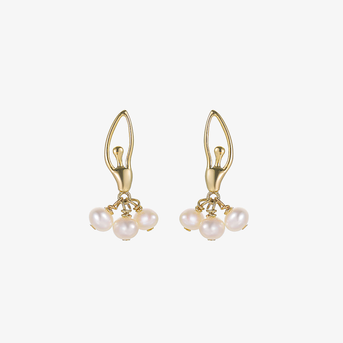 Ballerina - 18K Adorable Dancing Ballerina Natural Pearls Stud Earrings