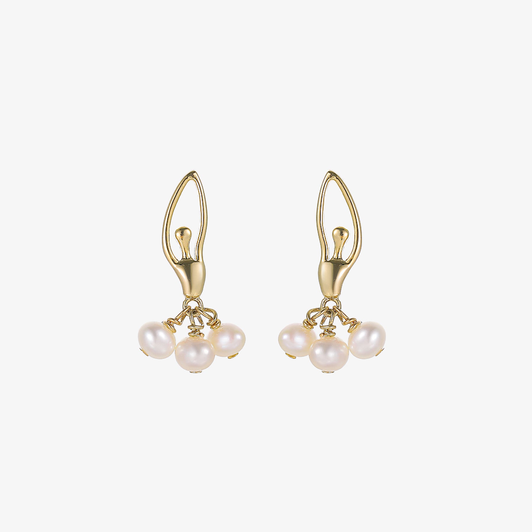 Ballerina - 18K Adorable Dancing Ballerina Natural Pearls Stud Earrings