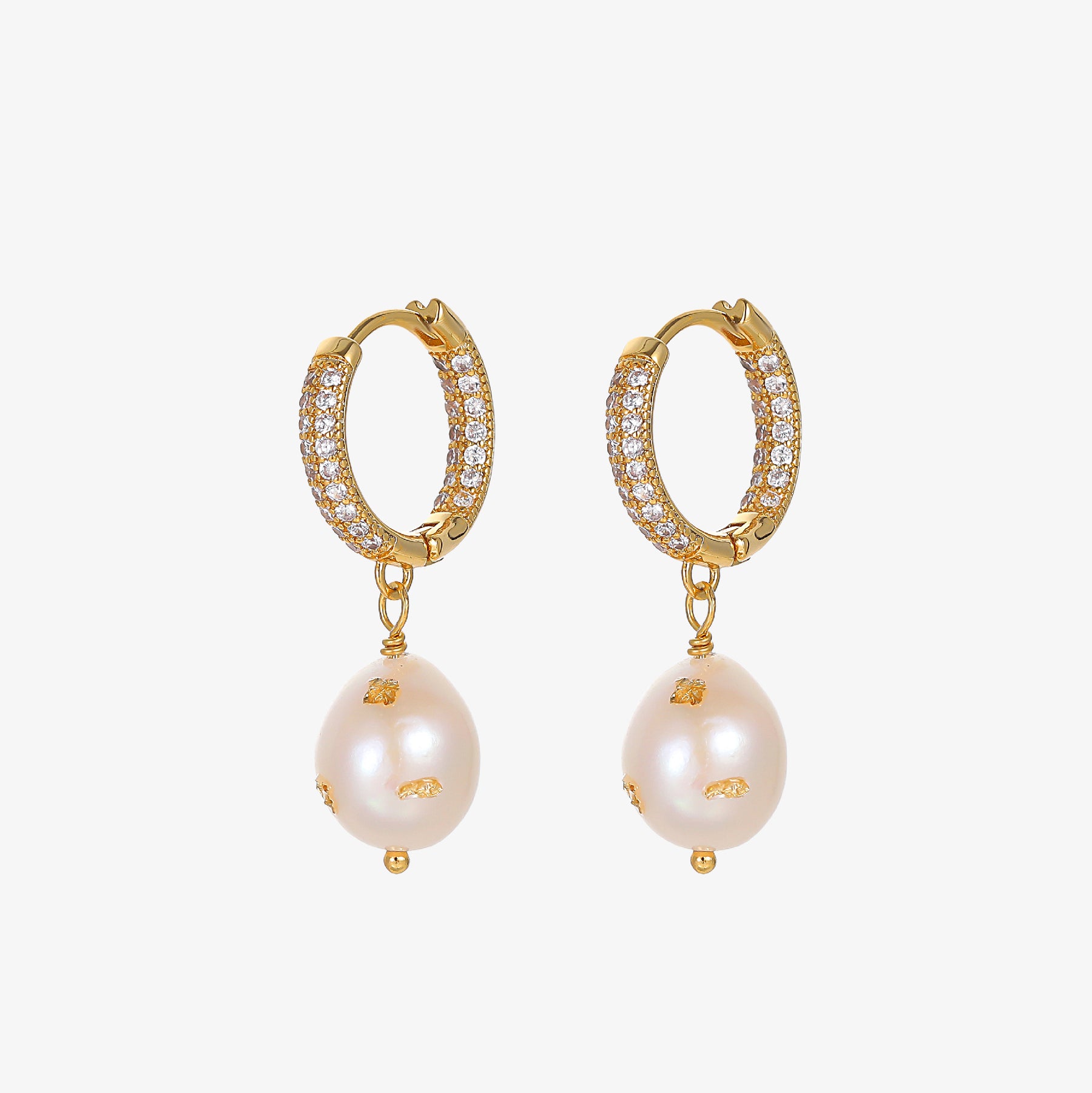 Jacqueline - 18K Bejeweled Delicate Natural Pearl Drop Earrings with Cuffs