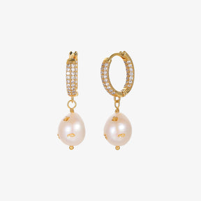 Jacqueline - 18K Bejeweled Delicate Natural Pearl Drop Earrings with Cuffs