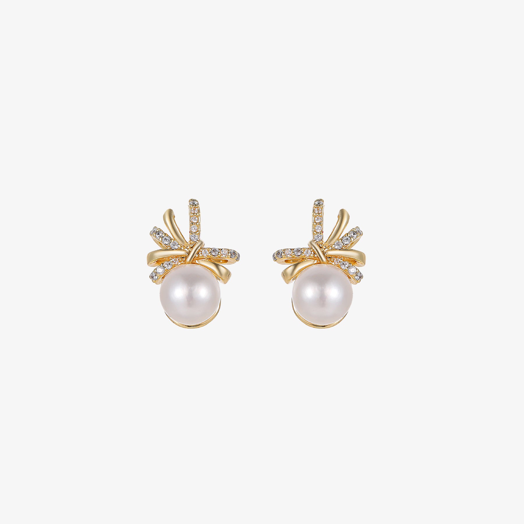 Jane - 18K Bejeweled Elegant Natural Pearl Bow Knot Stud Earrings