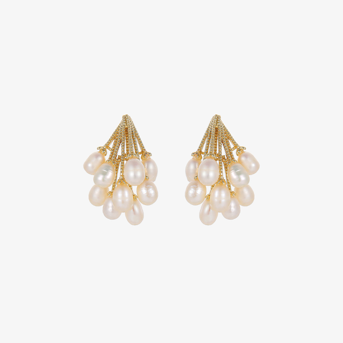 Audrey - Pendientes elegantes de perlas naturales en forma de uva de 18 quilates