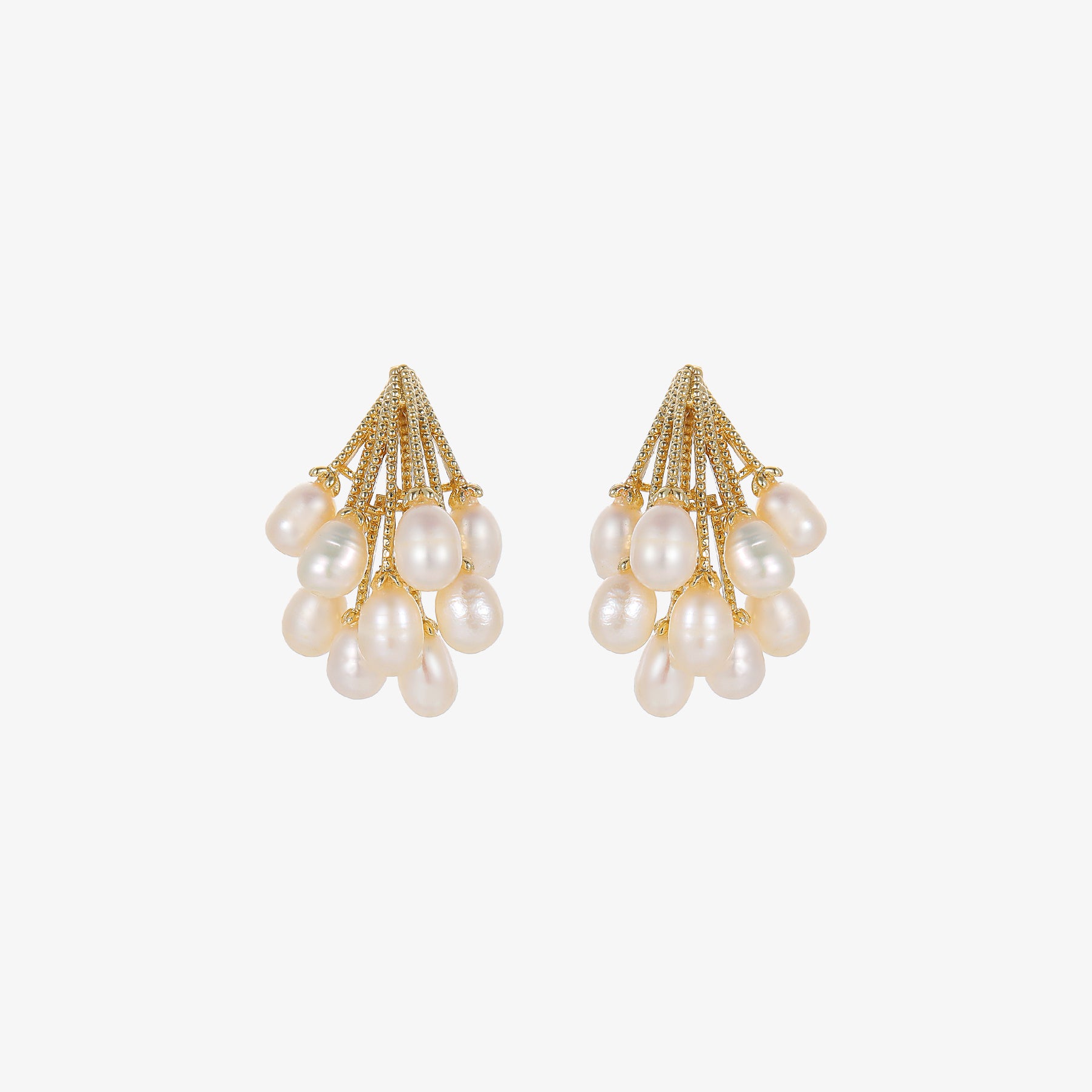 Audrey - Pendientes elegantes de perlas naturales en forma de uva de 18 quilates